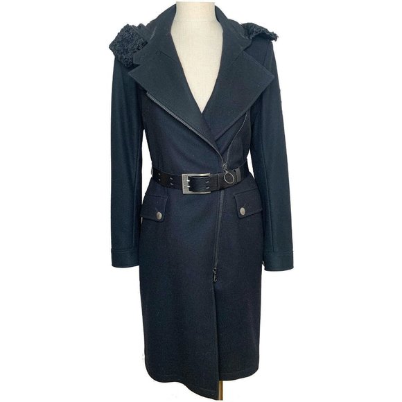 Authentic Belstaff Rare Wool Carter Long Coat Bukhara Fur Trimmed Hood EU 42 - Picture 8 of 11